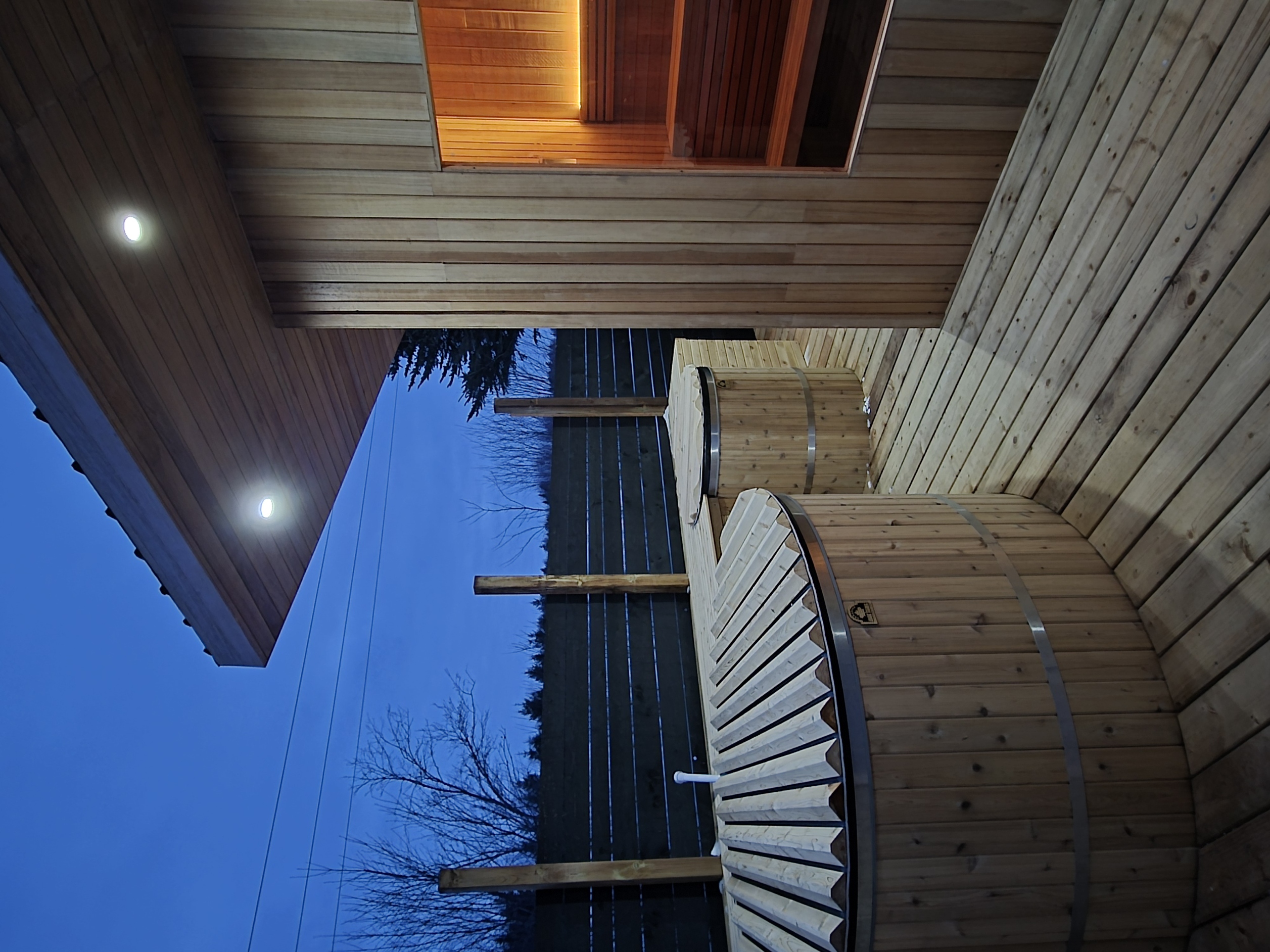 Nordic Spa hot tub exterior at dusk