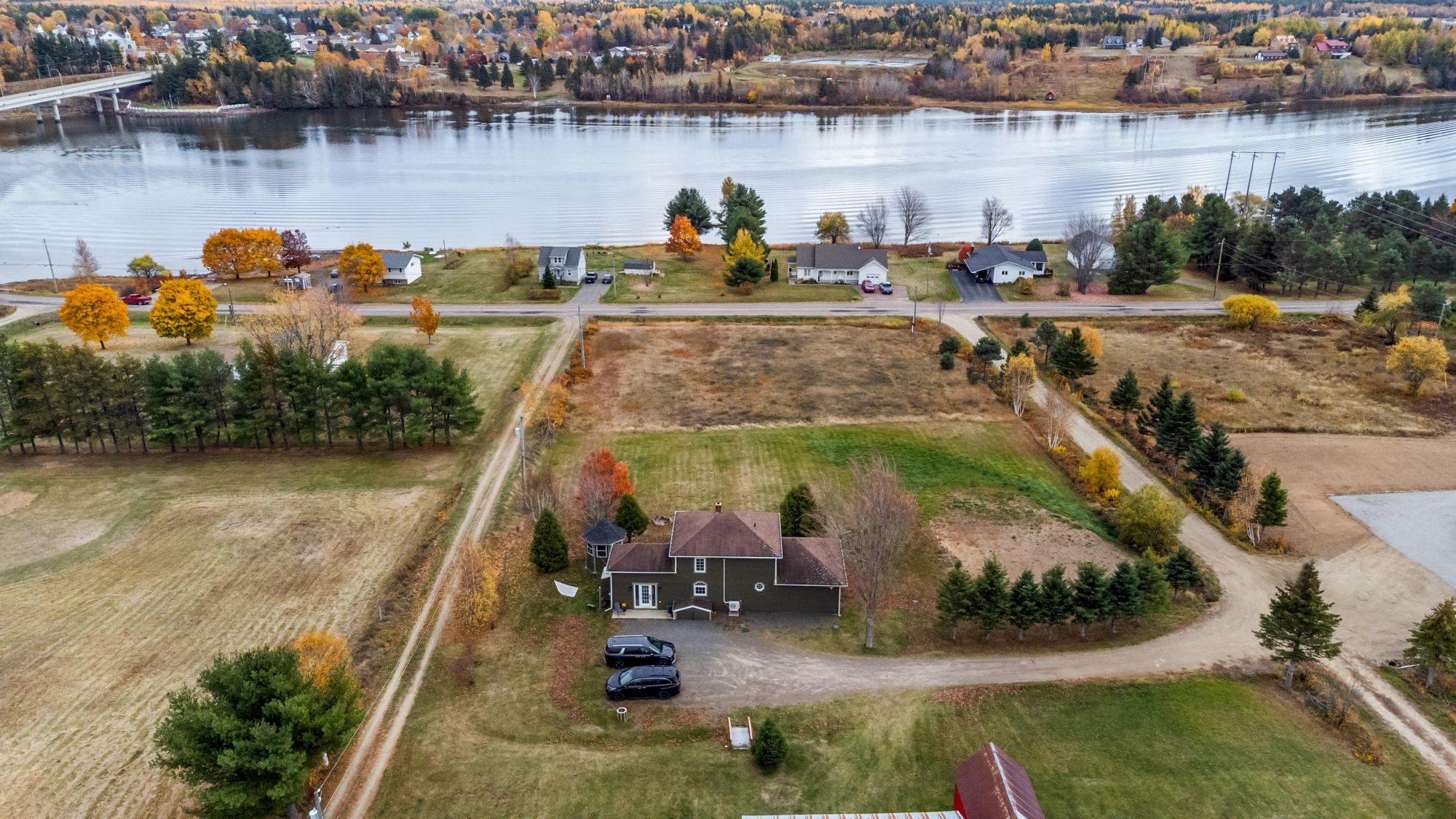 Aerial view of farmhouse and surroundings