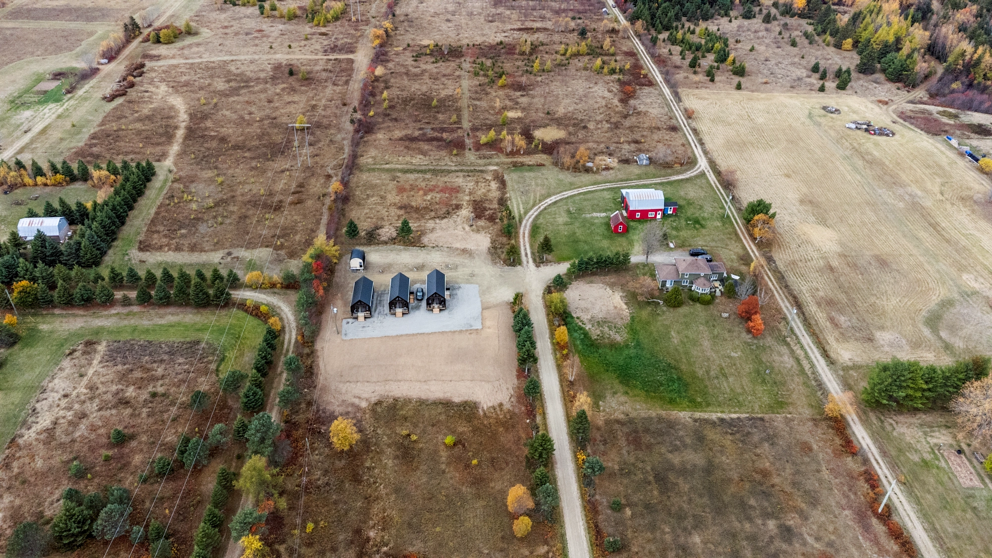 Aerial view of countryside property