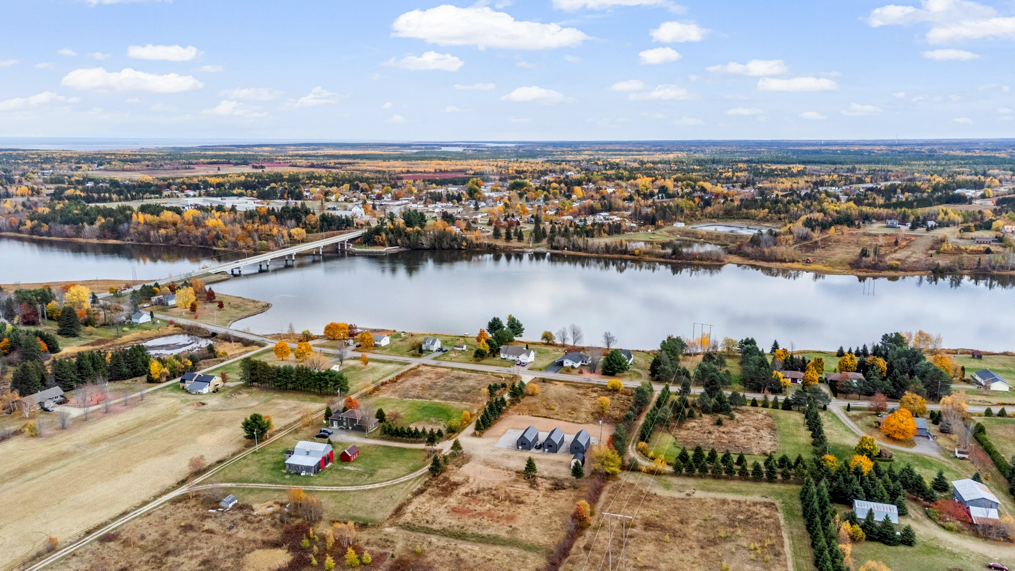 Aerial view of farmhouse property