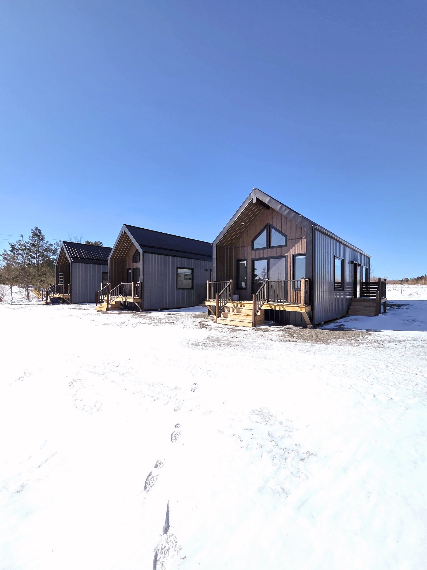 The Spruce chalets with blue sky